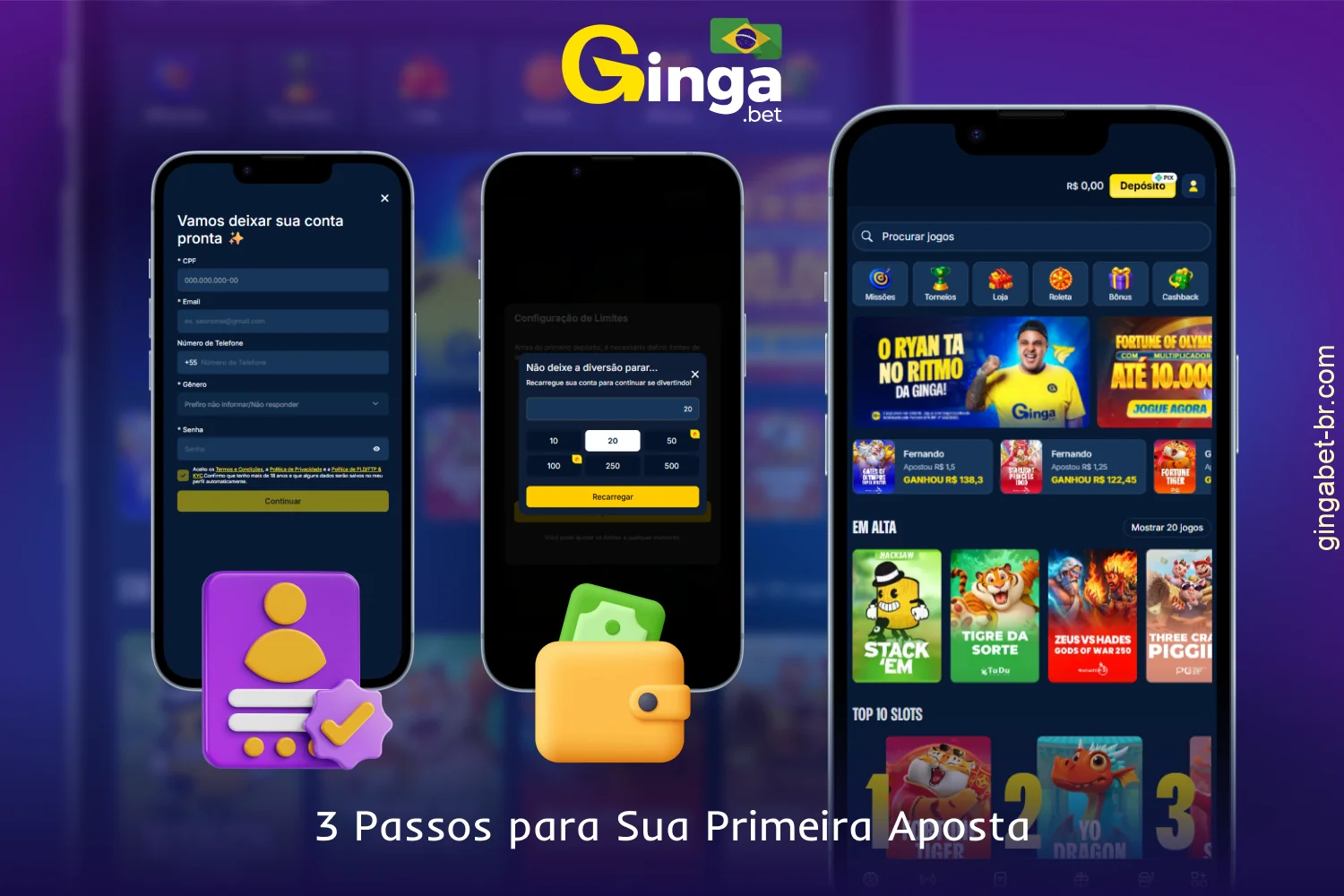 Apenas três passos principais para começar a fazer apostas na GingaBet no Brasil