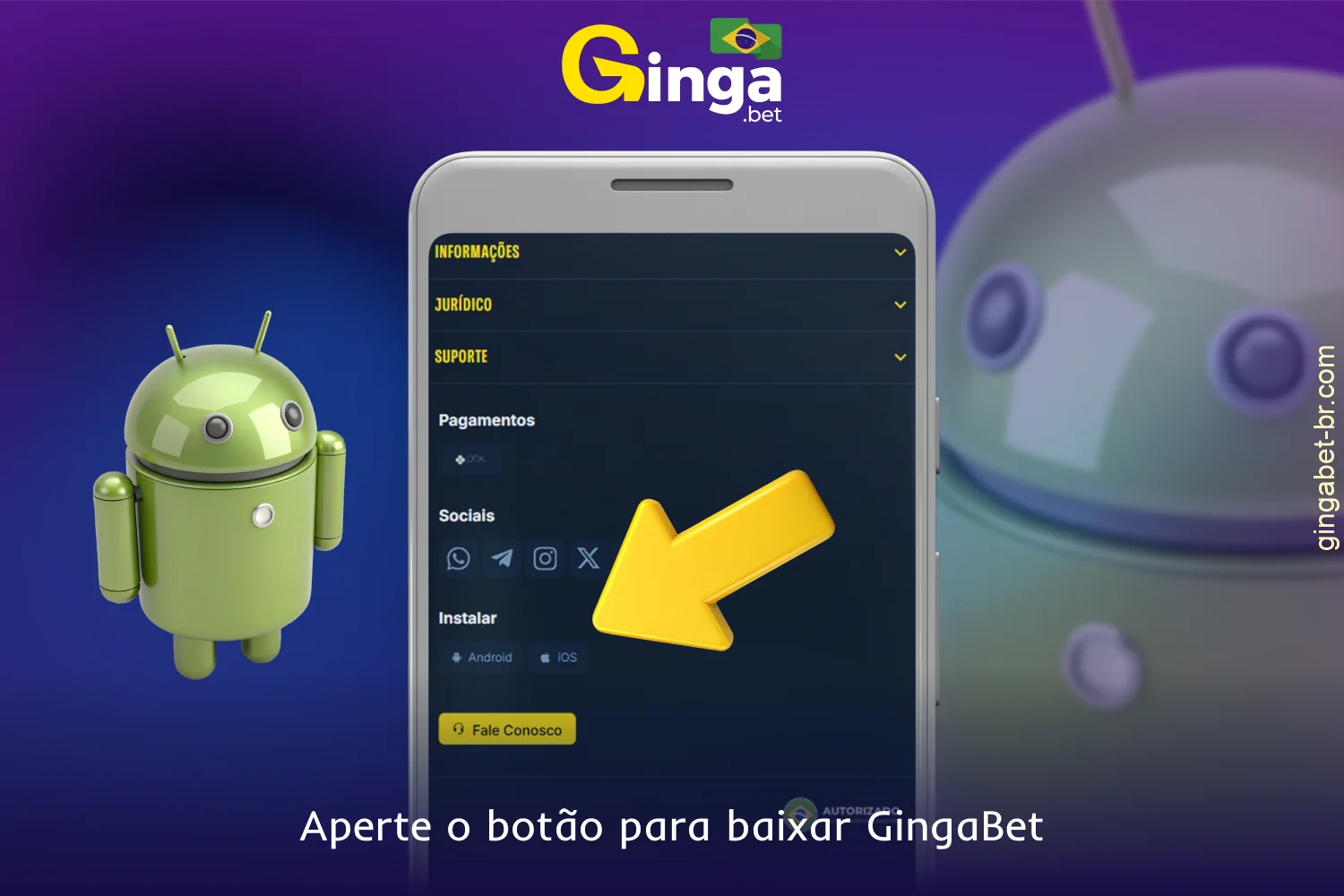 Encontre o botão Baixar o aplicativo GingaBet para Android