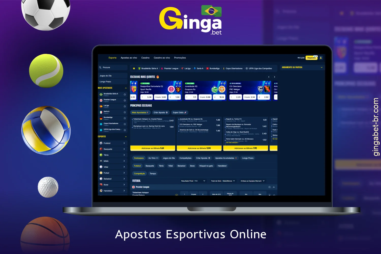 A GingaBet abrange mais de 30 modalidades esportivas diferentes, incluindo competições brasileiras e mundiais
