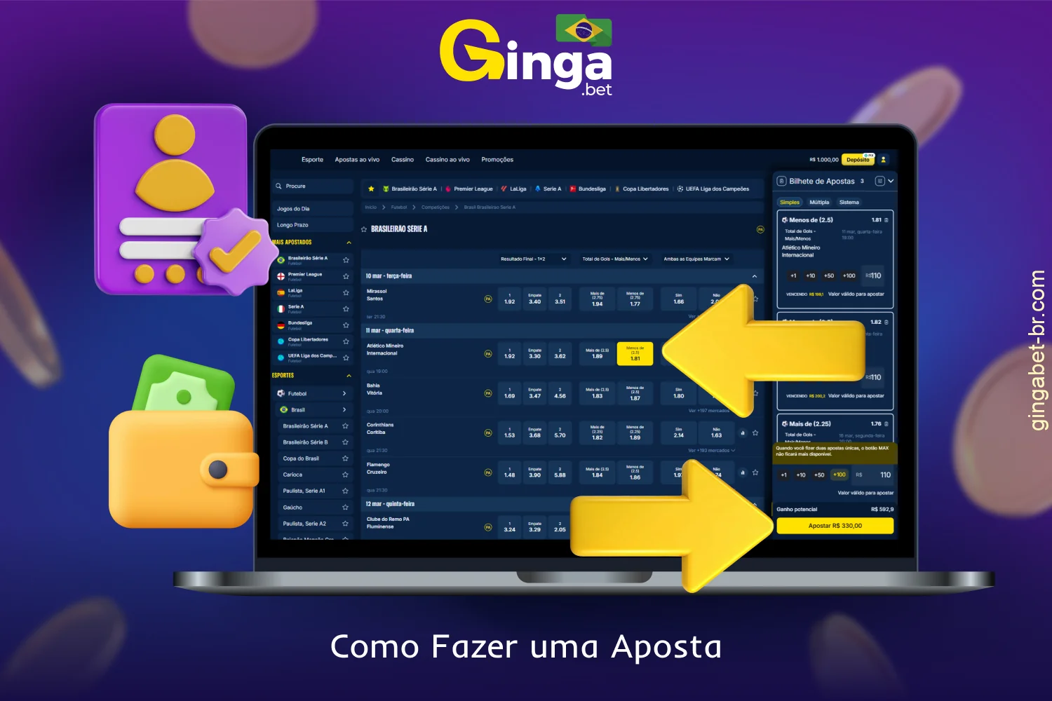 É possível fazer apostas na casa de apostas GingaBet através do site e do aplicativo móvel