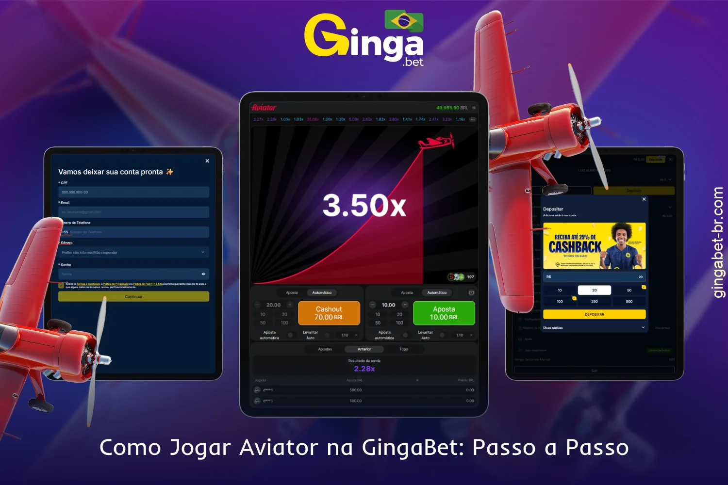 Para jogar Aviator, primeiro você precisa se cadastrar na GingaBet Brasil e fazer um depósito na sua conta