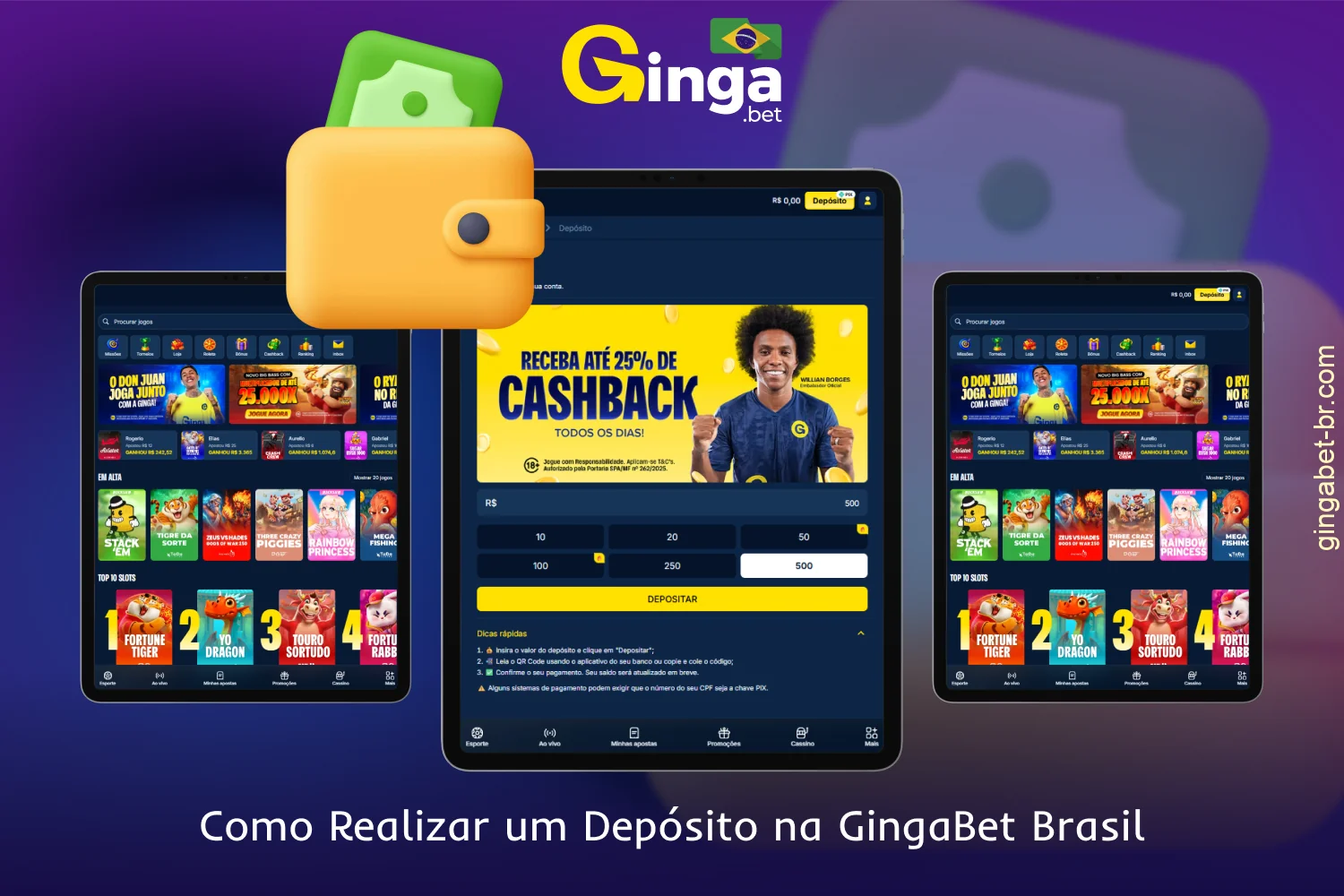 Instrução para jogadores do Brasil sobre como fazer um depósito na GingaBet