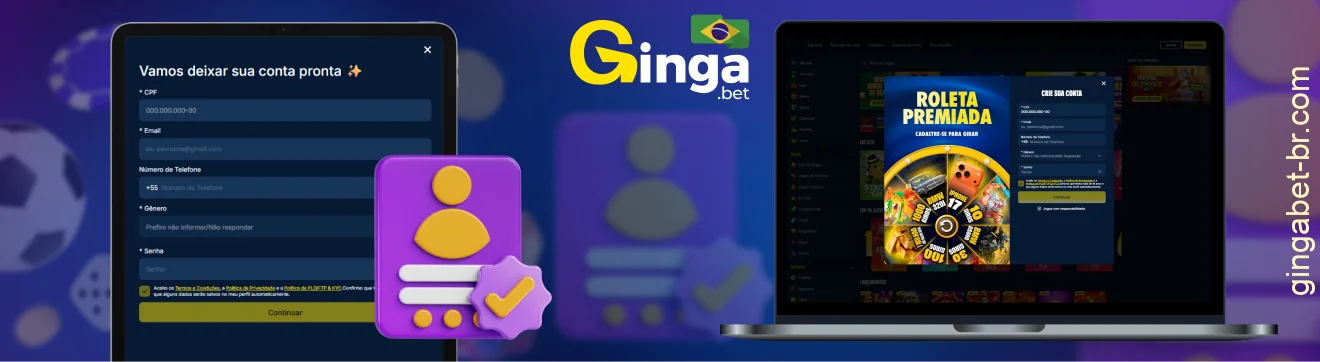 Os usuários do Brasil podem criar uma conta na GingaBet usando um dos métodos de registro disponíveis